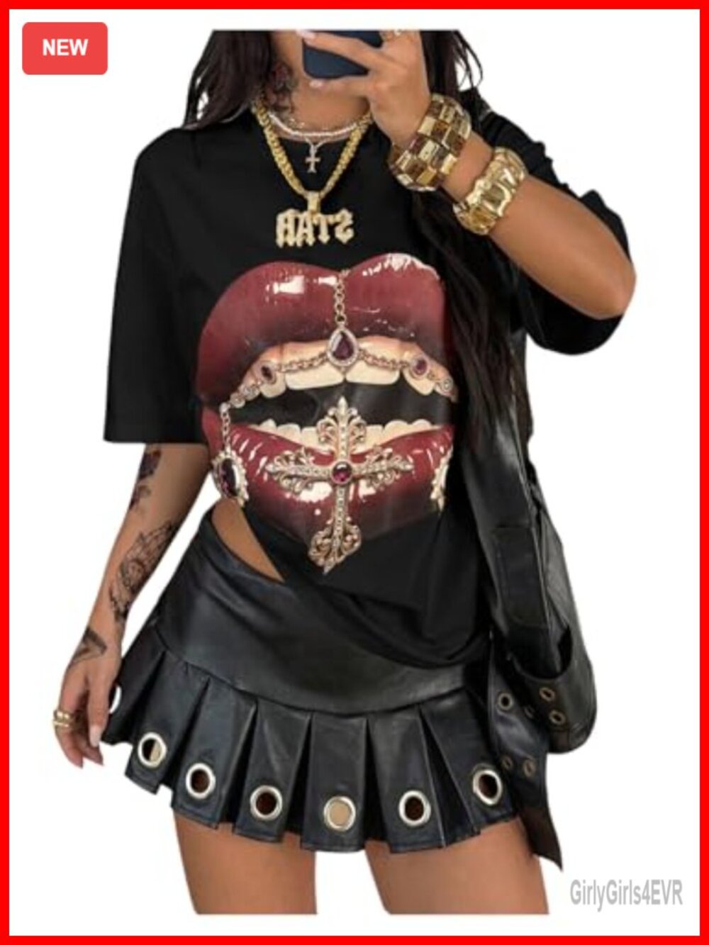 Y2k Lips Print Graphic T Shirt Rave Hip Hop Streetwear Half Sleeve Top